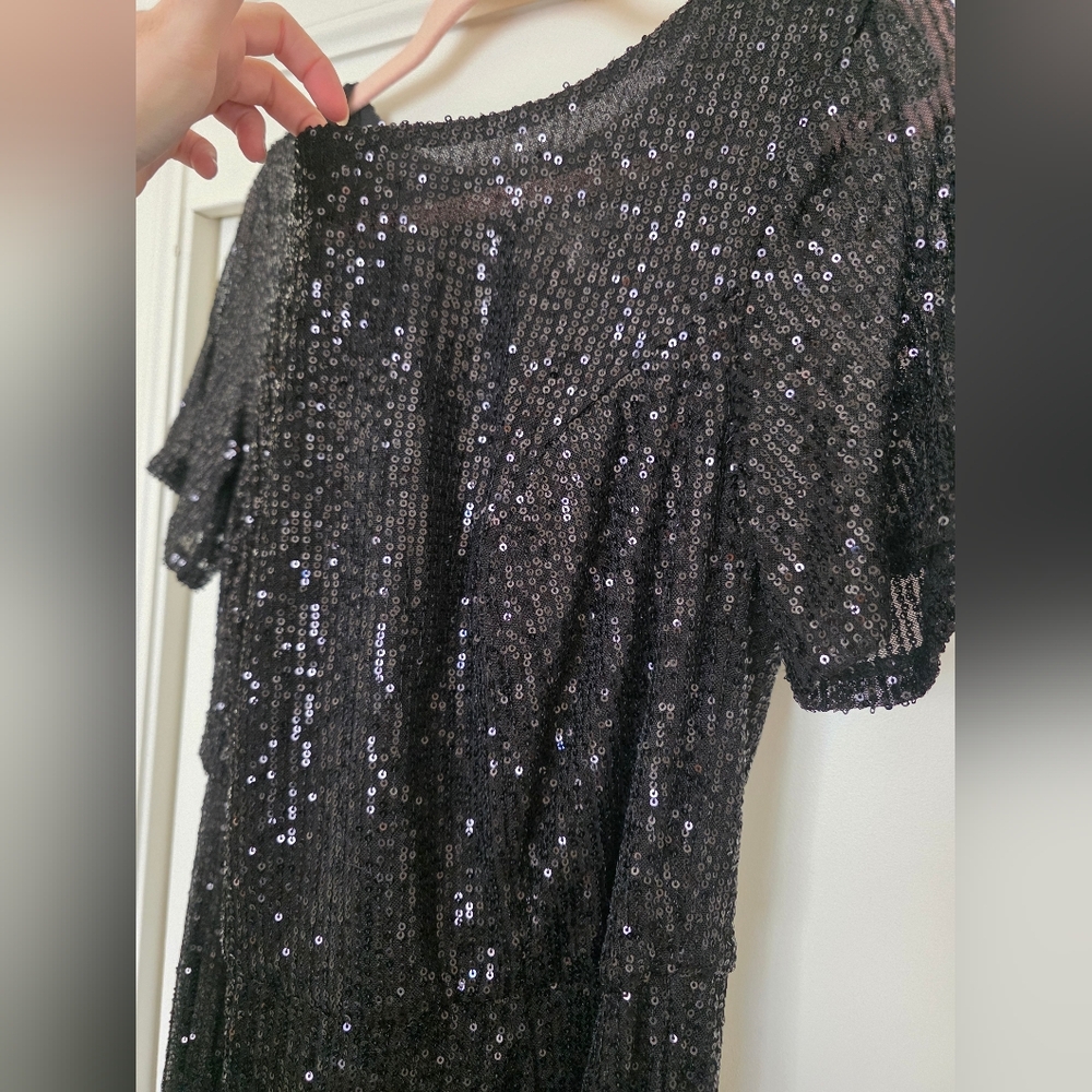 Unique Vintage Black Sequin Wiggle Dress - Picture 13 of 17